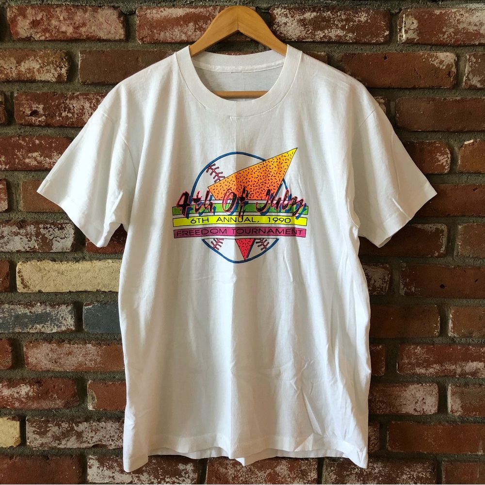 Vintage 1990 4th of July Freedom Tournament Softball Baseball T-shirt
